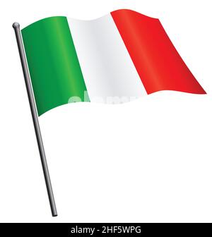 Fliegen winkende italienische Flagge von italien auf Fahnenmast Seide Symbol Vektor isoliert Vektor Illustration Stock Vektor