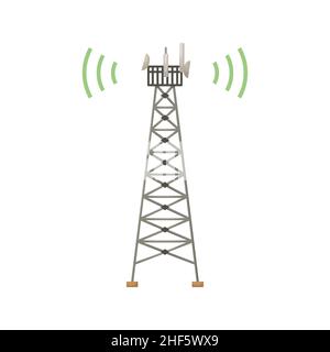Vektordarstellung eines Mobilfunkmastes. 5G, 4G Signalverteilung. Das Internet. Moderne Technologien. Flacher Style Stock Vektor