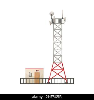 Vektordarstellung eines Mobilfunkmastes. 5G, 4G Signalverteilung. Das Internet. Moderne Technologien. Flacher Style Stock Vektor