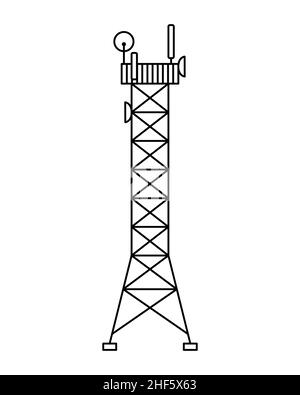 Vektordarstellung eines Mobilfunkmastes. 5G, 4G Signalverteilung. Das Internet. Moderne Technologien Stock Vektor