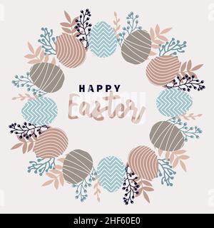 Ostern Gruß Rahmen.Vektor-Illustration mit Blumen und Ostereier. Frohe Ostern Grüße Text. Design für Web, Website, Banner, Poster, Karte, Papier Stock Vektor