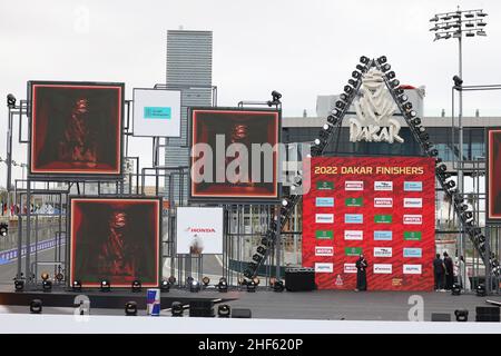 Dschidda, Saudi-Arabien. 14th Januar 2022. Jeddah, Arabie Saoudite. 14th Januar 2022. Podestillustration während des Podiumsplatums der Rallye Dakar 2022 am 14th 2022. Januar in Jeddah, Saudi-Arabien - Foto Julien Delfosse/DPPI Credit: DPPI Media/Alamy Live News Credit: DPPI Media/Alamy Live News Stockfoto