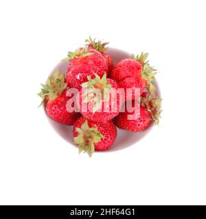 Erdbeeren auf dem weißen Teller, Draufsicht Stockfoto