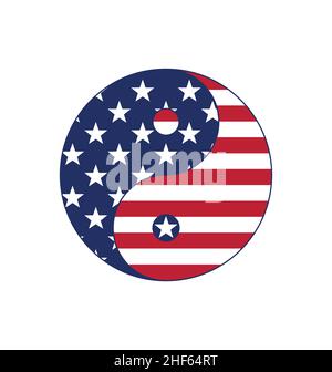 usa Flagge in Yin Yang Symbol Symbol Tshirt Grafik Design Vektor isoliert auf weißem Hintergrund Stock Vektor