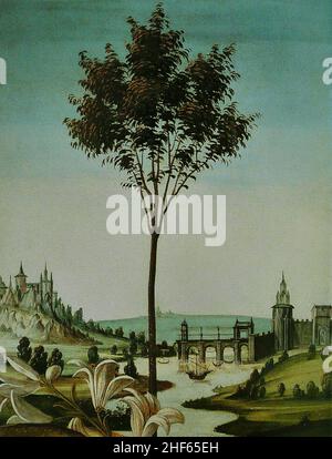 Sandro Botticelli - Annonciation (Cestello). Stockfoto