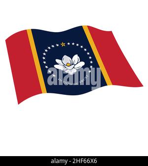 Akkurat korrekter neuer mississippi MS State Flag fliegender winkender fließender Vektor isoliert auf weißem Hintergrund Stock Vektor