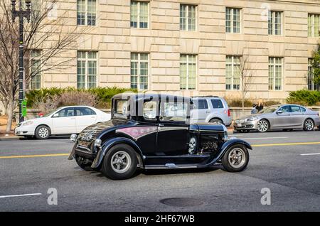 Schwarz Custom Made Roadster Fahrzeug auf der Straße in Washington DC, USA Stockfoto