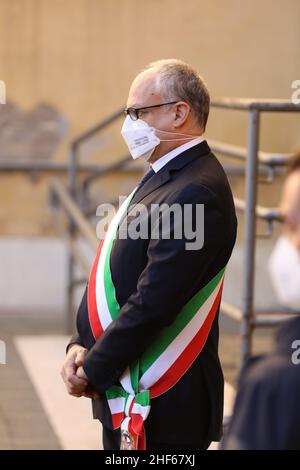 Rom, Latium, Italien. 13th Januar 2022. In Campidoglio in Rom befindet sich die Leichenhalle von David Sassoli, Präsident des Europäischen Parlaments.in diesem Bild Roberto Gualtieri (Bild: © Paolo Pizzi/Pacific Press via ZUMA Press Wire) Stockfoto