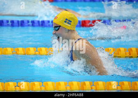 26th. JULI 2021 - TOKIO, JAPAN: Sophie Hansson aus Schweden beendet 2nd ihres Halbfinales für Frauen im Breaststroke 100m bei den Olympischen Spielen 2020 in Tokio (Phot Stockfoto