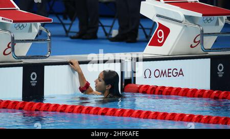 26th. JULI 2021 - TOKIO, JAPAN: Anna Elendt aus Deutschland beendet 7th ihres Halbfinales für Frauen im Brustschwimmen 100m bei den Olympischen Spielen 2020 in Tokio (Foto Stockfoto