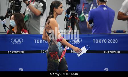 26th. JULI 2021 - TOKIO, JAPAN: Anna Elendt aus Deutschland beendet 7th ihres Halbfinales für Frauen im Brustschwimmen 100m bei den Olympischen Spielen 2020 in Tokio (Foto Stockfoto