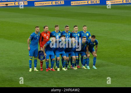 Ukraine, Kiew - 04. September 2021. Ukraine-Team während des Spiels zwischen der Ukraine und Frankreich, NSC Olympiyskiy Stockfoto