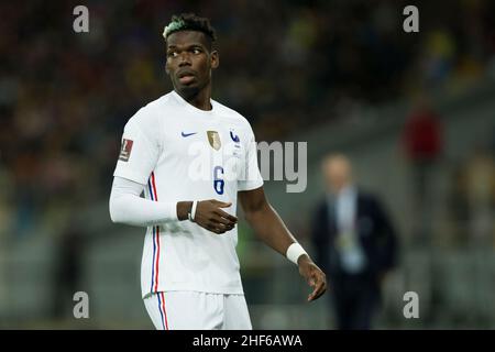 Ukraine, Kiew - 04. September 2021. Paul Pogba (Frankreich) während des Spiels zwischen der Ukraine und Frankreich, NSC Olympiyskiy Stockfoto