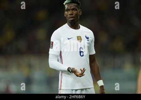 Ukraine, Kiew - 04. September 2021. Paul Pogba (Frankreich) während des Spiels zwischen der Ukraine und Frankreich, NSC Olympiyskiy Stockfoto