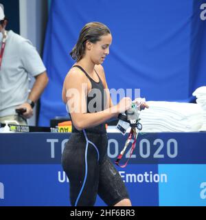 26th. JULI 2021 - TOKIO, JAPAN: Martina Carraro aus Italien beendet 3rd ihres Halbfinales für Frauen im Breaststroke 100m bei den Olympischen Spielen 2020 in Tokio (Phot Stockfoto