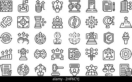 Courage-Symbole setzen einen Umrissvektor. Riskieren Sie Abenteuer. Herausforderung im Leben Stock Vektor