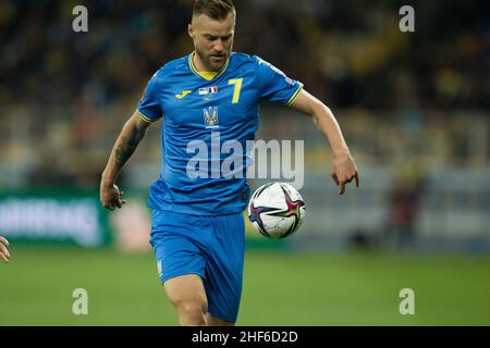 Ukraine, Kiew - 04. September 2021. Andrii Yarmolenko (Ukraine) während des Spiels zwischen der Ukraine und Frankreich, NSC Olympiyskiy Stockfoto