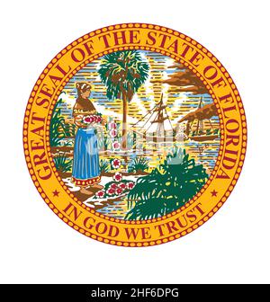 Große Dichtung des Staates Florida fl runden Kreis genaue korrekte Vektor isoliert auf weißem Hintergrund Stock Vektor