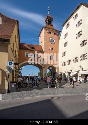 Regensburger Steinbrücke Donau Stockfoto