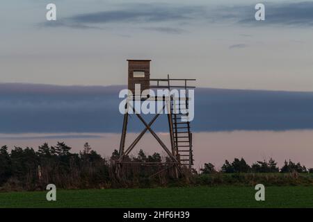 Mondaufgang in Thüringen bei Sonnenuntergang. Stockfoto