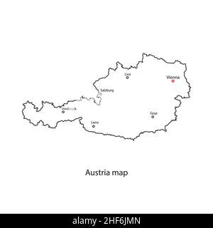 Österreich-Weltkarte in schwarzer Kontur. Vektorsymbol für Web- oder mobile App. Stock Vektor