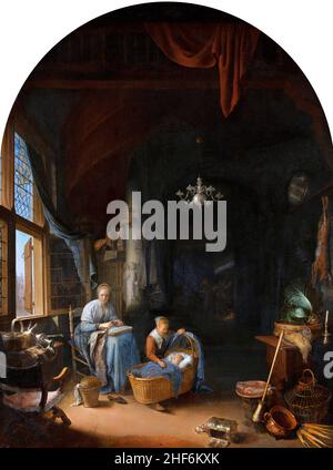 Die junge Mutter von Gerrit Dou (1613-1675), Öl auf Tafel, 1658 Stockfoto