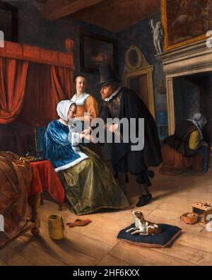 Jan Steen. Das kranke Mädchen des niederländischen Künstlers aus dem Goldenen Zeitalter, Jan Havickszoon Steen (c. 1626-1679), Öl auf Platte, c. 1660 Stockfoto