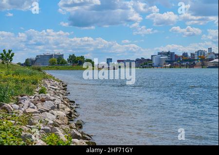 Rhein, BASF, Chemiewerk, Sommer, Ludwigshafen am Rhein, Rheinland-Pfalz, Deutschland Stockfoto