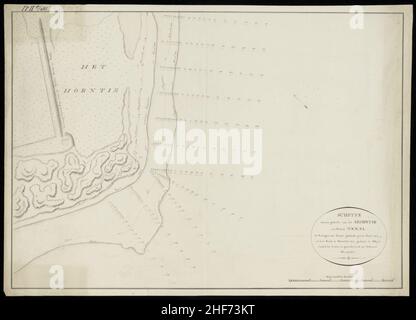 Schetze van een gedeelte van het Horntje opt eiland Texel Peilingen zijn gedaan im april 1807 en nov. 1810. 1 techn.tekening handschrift, Stockfoto