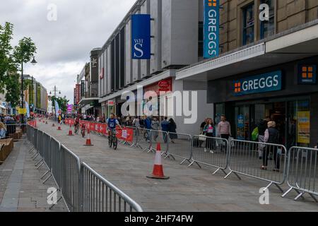 Newcastle upon Tyne, Großbritannien - 7th. Juli 2019: Teilnehmer des HSBC Let's Ride-Radsportfestivals, das im Stadtzentrum stattfindet. Straßen und Stockfoto