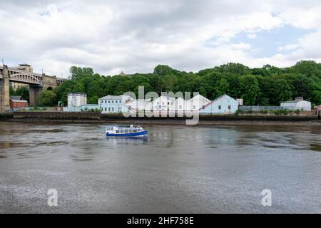 Newcastle, Großbritannien - 7. Mai 2019: Brett Oils am Gateshead Quayside steht im Schatten der High Level Bridge. Kürzlich erworben, um zu entwickelt zu werden Stockfoto