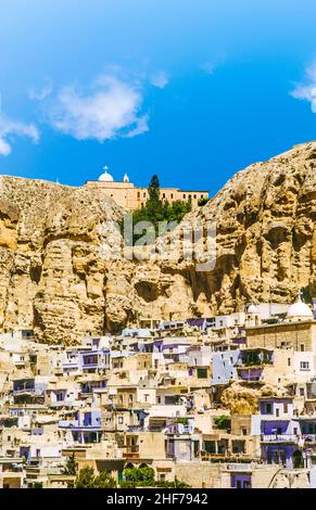 Ma'loula oder Maaloula, einem kleinen christlichen Ort in der Rif Dimashq Governatorats in Syrien. Stockfoto