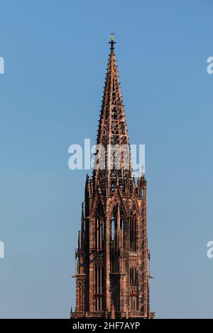 Turm des Freiburger Münster, Freiburg im Breisgau, Südschwarzwald, Baden-Württemberg, Deutschland Stockfoto