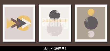 Ein Set aus drei minimalen geometrischen Postern. Zeitgenössische Kunst. Modische künstlerische abstrakten Hintergrund. Boho-Stil. Stock Vektor