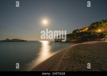 Baia Di Campi, Campingplatz in der Nähe von Vieste auf der Halbinsel Gargano Stockfoto