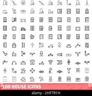 100 Haus-Icons gesetzt. Skizzieren Sie die Darstellung von 100 Haus-Symbole Vektor-Set isoliert auf weißem Hintergrund Stock Vektor