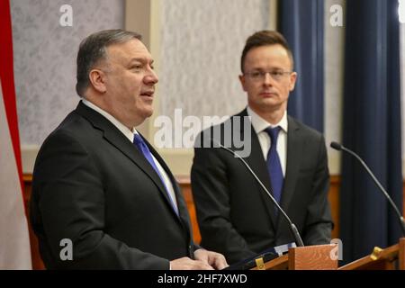 Sekretär Pompeo nimmt an einem gemeinsamen Presser Teil - 33190354308. Stockfoto