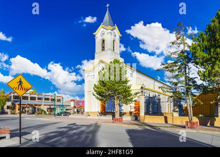 Puerto Natales, Chile. Kathedrale von Puerto Natales in Patagonien kleine Stadt, eine der südlichsten Städte Südamerikas. Stockfoto