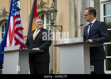 Sekretär Pompeo Hält Gemeinsame Presseverfügbarkeit Mit Außenminister Maas Ab. Stockfoto