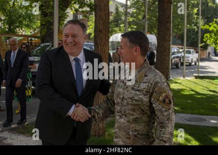 Sekretär Pompeo nimmt an einer Sicherheitsschura Teil. Stockfoto