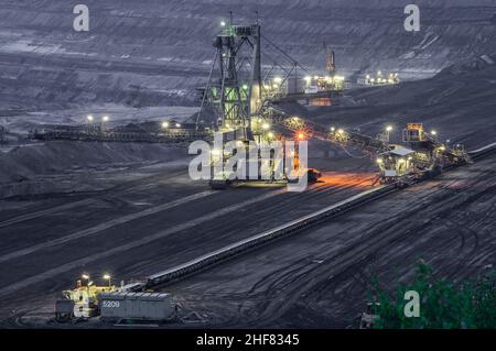 Deutschland, Niedersachsen, Schöningen, Streuer in der ehemaligen Braunkohletagebau Schöningen Stockfoto