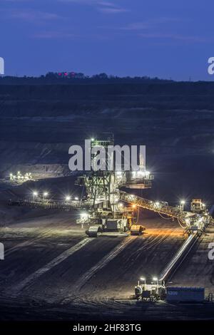 Deutschland, Niedersachsen, Schöningen, Streuer in der ehemaligen Braunkohletagebau Schöningen Stockfoto