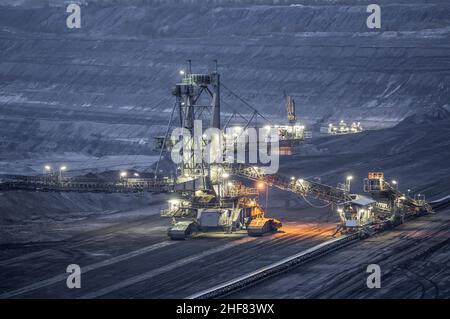 Deutschland, Niedersachsen, Schöningen, Streuer in der ehemaligen Braunkohletagebau Schöningen Stockfoto