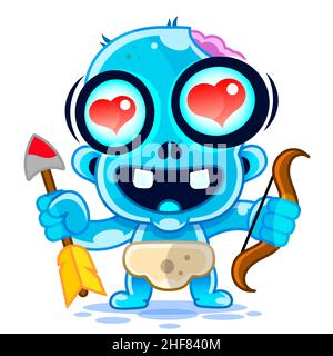 Kartonmonster mit herzförmigen Augen. St. Valentine s Monster Amor Charakter. Vektor Stock Vektor