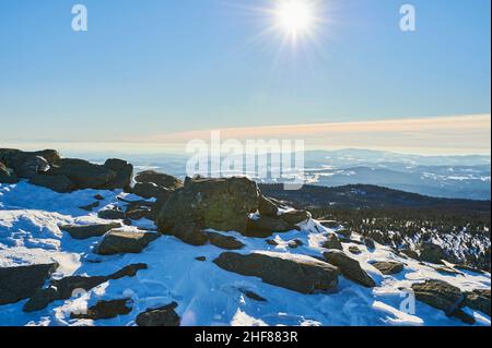 Blick im Winter vom Lusenberg, Bayerischer Wald, Bayern, Deutschland Stockfoto