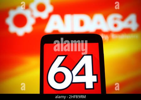 Ukraine. 14th Januar 2022. In dieser Abbildung ist ein AIDA64-Logo auf einem Smartphone-Bildschirm zu sehen. (Foto von Pavlo Gonchar/SOPA Images/Sipa USA) Quelle: SIPA USA/Alamy Live News Stockfoto