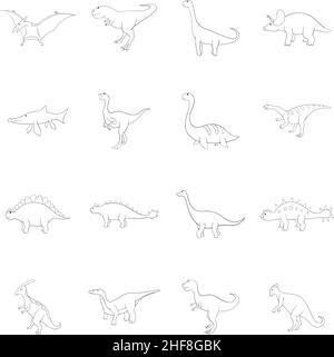 Verschiedene Dinosaurier setzen Symbole in Umriss-Stil isoliert auf weißem Hintergrund Stock Vektor