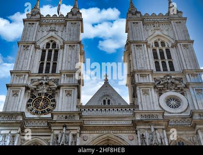 Westminster Abbey,Es ist eines der bemerkenswertesten religiösen Gebäude des Vereinigten Königreichs und der traditionelle Ort der Krönung Stockfoto