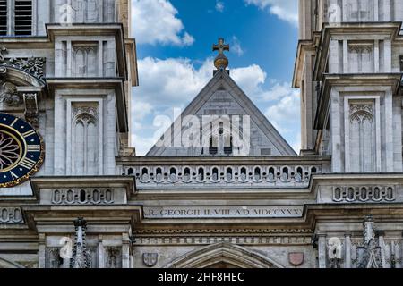 Westminster Abbey,Es ist eines der bemerkenswertesten religiösen Gebäude des Vereinigten Königreichs und der traditionelle Ort der Krönung Stockfoto