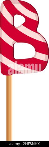 Buchstabe B aus gestreiften roten und weißen Lutschern. Festliche Schrift oder Dekoration für Urlaub oder Party. Vektorgrafik flach Stock Vektor